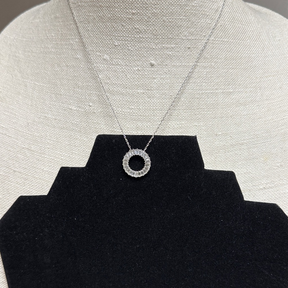 Zales Baguette white lab Sapphire circle Necklace